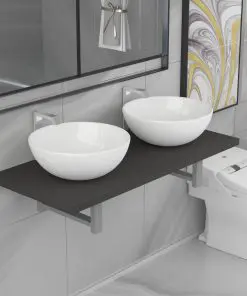 vidaXL Three Piece Bathroom Furniture Set Ceramic Grey