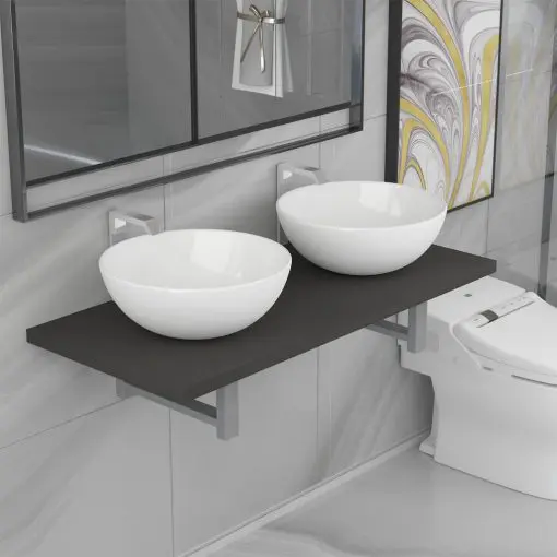 vidaXL Three Piece Bathroom Furniture Set Ceramic Grey
