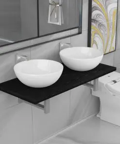 vidaXL Three Piece Bathroom Furniture Set Ceramic Black