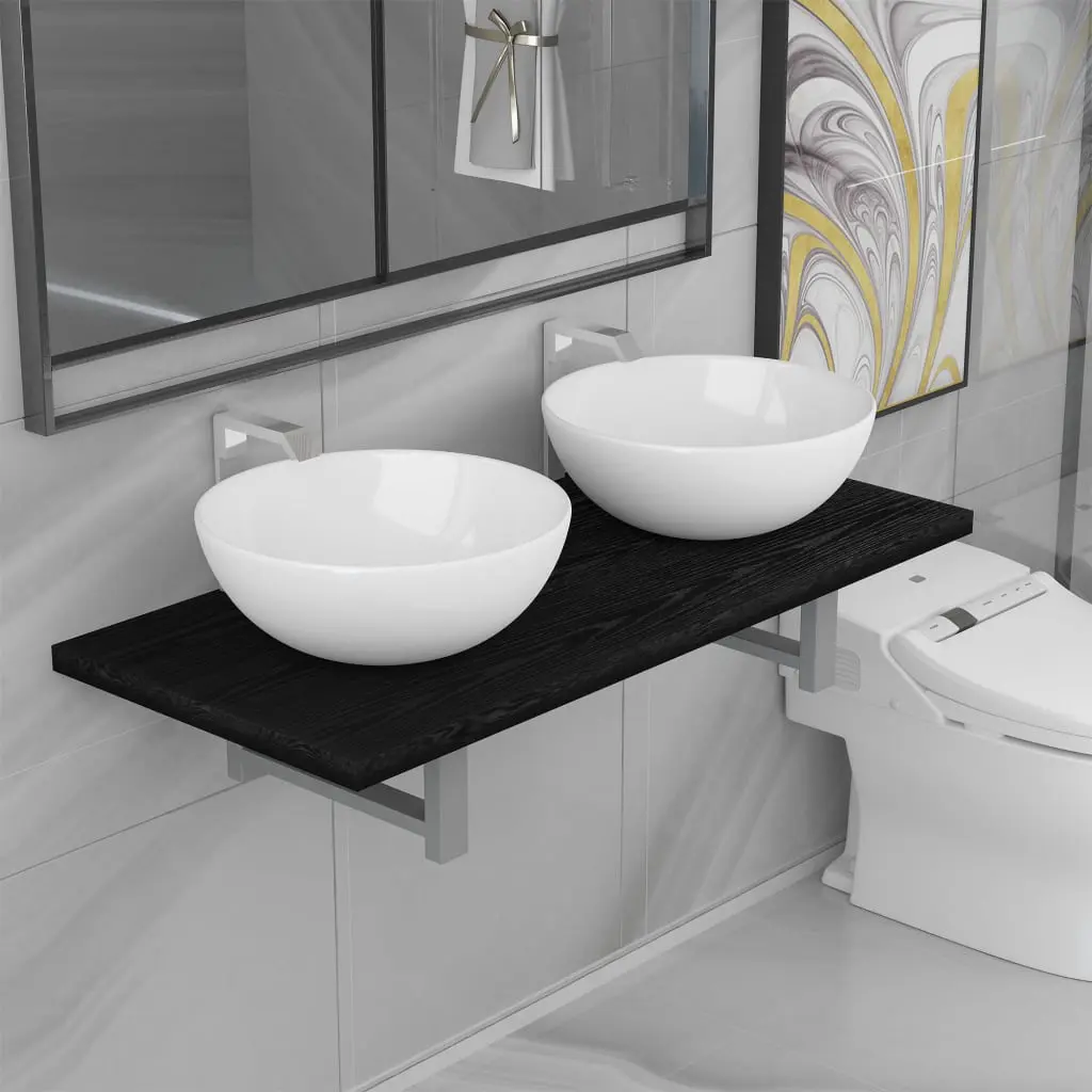 vidaXL Three Piece Bathroom Furniture Set Ceramic Black