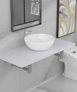vidaXL Two Piece Bathroom Furniture Set Ceramic White