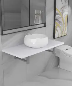 vidaXL Two Piece Bathroom Furniture Set Ceramic White