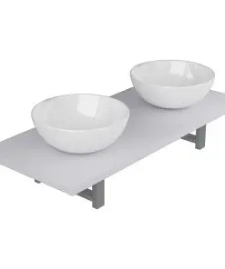 vidaXL Three Piece Bathroom Furniture Set Ceramic White