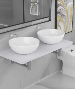 vidaXL Three Piece Bathroom Furniture Set Ceramic White