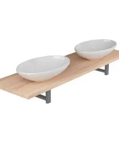 vidaXL Three Piece Bathroom Furniture Set Ceramic Oak