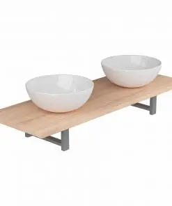 vidaXL Three Piece Bathroom Furniture Set Ceramic Oak