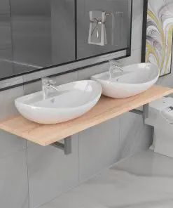 vidaXL Three Piece Bathroom Furniture Set Ceramic Oak