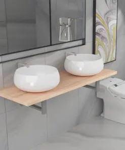 vidaXL Three Piece Bathroom Furniture Set Ceramic Oak