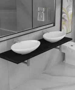 vidaXL Three Piece Bathroom Furniture Set Ceramic Grey