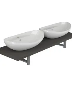 vidaXL Three Piece Bathroom Furniture Set Ceramic Grey