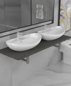 vidaXL Three Piece Bathroom Furniture Set Ceramic Grey