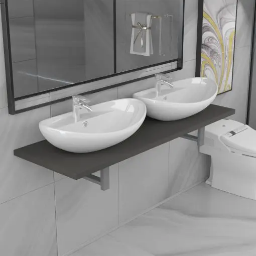 vidaXL Three Piece Bathroom Furniture Set Ceramic Grey