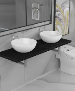 vidaXL Three Piece Bathroom Furniture Set Ceramic Black