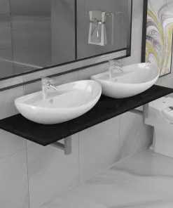 vidaXL Three Piece Bathroom Furniture Set Ceramic Black