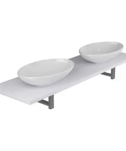 vidaXL Three Piece Bathroom Furniture Set Ceramic White