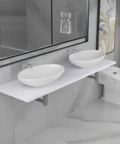 vidaXL Three Piece Bathroom Furniture Set Ceramic White