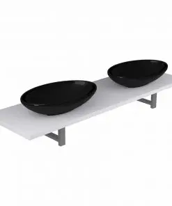 vidaXL Three Piece Bathroom Furniture Set Ceramic White