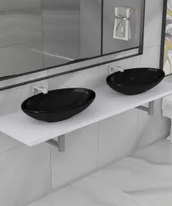 vidaXL Three Piece Bathroom Furniture Set Ceramic White