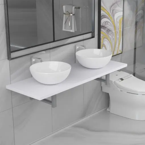 vidaXL Three Piece Bathroom Furniture Set Ceramic White