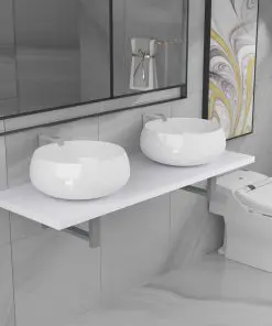 vidaXL Three Piece Bathroom Furniture Set Ceramic White