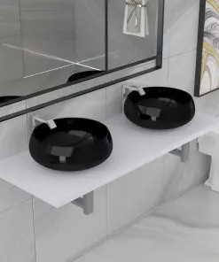 vidaXL Three Piece Bathroom Furniture Set Ceramic White