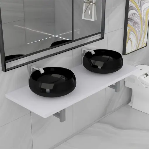 vidaXL Three Piece Bathroom Furniture Set Ceramic White