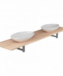 vidaXL Three Piece Bathroom Furniture Set Ceramic Oak