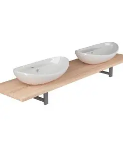 vidaXL Three Piece Bathroom Furniture Set Ceramic Oak