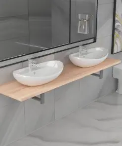 vidaXL Three Piece Bathroom Furniture Set Ceramic Oak