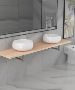 vidaXL Three Piece Bathroom Furniture Set Ceramic Oak