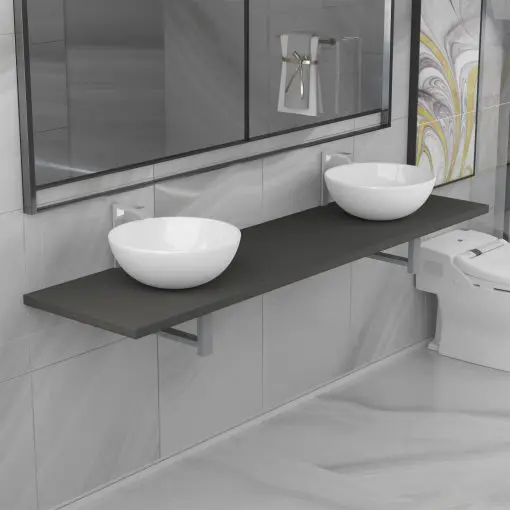 vidaXL Three Piece Bathroom Furniture Set Ceramic Grey