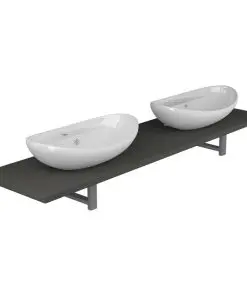 vidaXL Three Piece Bathroom Furniture Set Ceramic Grey