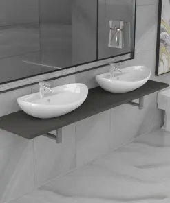 vidaXL Three Piece Bathroom Furniture Set Ceramic Grey