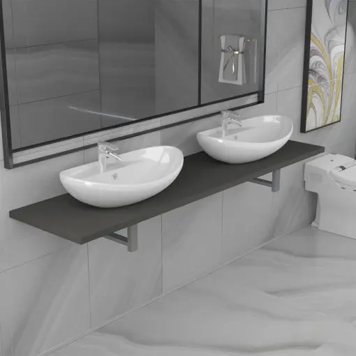 vidaXL Three Piece Bathroom Furniture Set Ceramic Grey