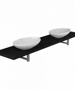 vidaXL Three Piece Bathroom Furniture Set Ceramic Black
