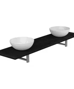 vidaXL Three Piece Bathroom Furniture Set Ceramic Black