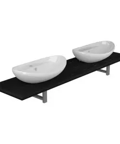vidaXL Three Piece Bathroom Furniture Set Ceramic Black