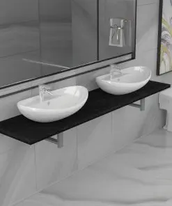 vidaXL Three Piece Bathroom Furniture Set Ceramic Black