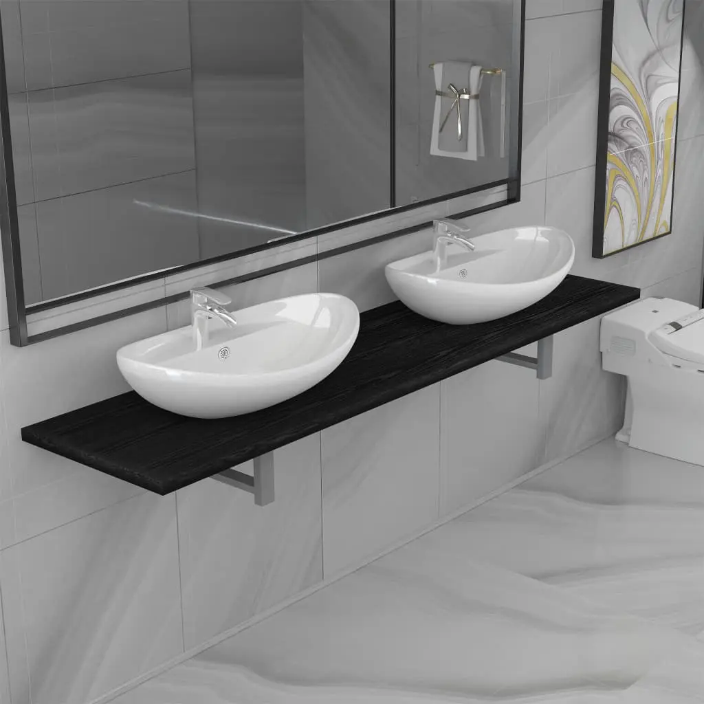 vidaXL Three Piece Bathroom Furniture Set Ceramic Black