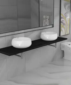 vidaXL Three Piece Bathroom Furniture Set Ceramic Black