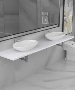 vidaXL Three Piece Bathroom Furniture Set Ceramic White