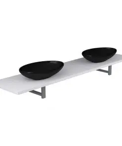 vidaXL Three Piece Bathroom Furniture Set Ceramic White