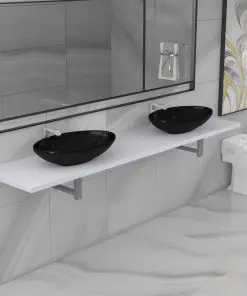 vidaXL Three Piece Bathroom Furniture Set Ceramic White