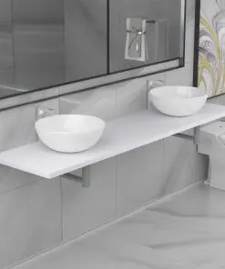 vidaXL Three Piece Bathroom Furniture Set Ceramic White