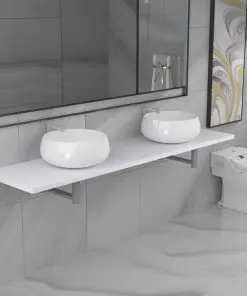 vidaXL Three Piece Bathroom Furniture Set Ceramic White