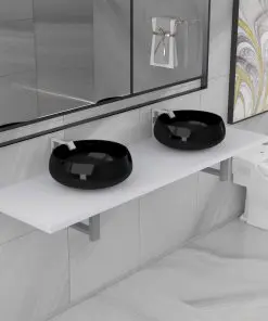 vidaXL Three Piece Bathroom Furniture Set Ceramic White