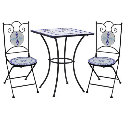 vidaXL 3 Piece Mosaic Bistro Set Ceramic Tile Blue and White