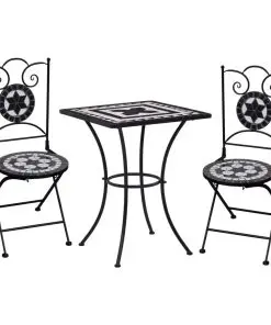 vidaXL 3 Piece Mosaic Bistro Set Ceramic Tile Black and White