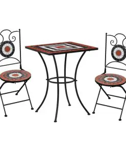 vidaXL 3 Piece Mosaic Bistro Set Ceramic Tile Terracotta and White