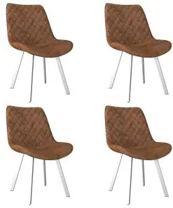vidaXL Dining Chairs 4 pcs Brown Faux Suede Leather